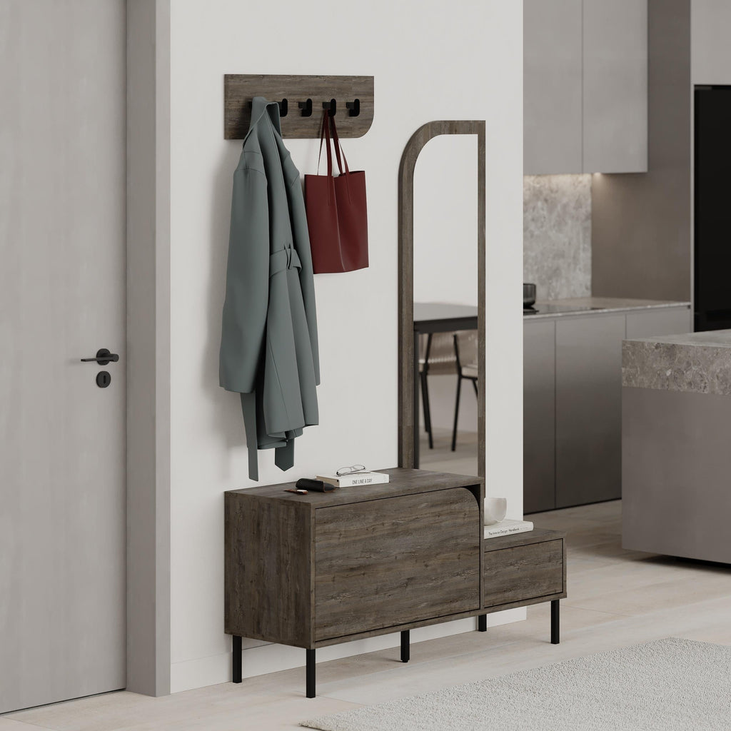 Meuble d'entrée Mila 3-en-1 avec miroir et range-chaussures