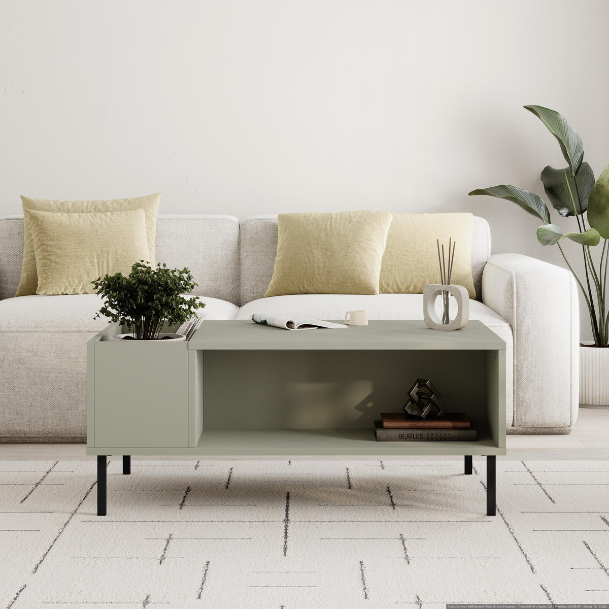 Table basse Vena moderne frêne vert 100 x 60 cm