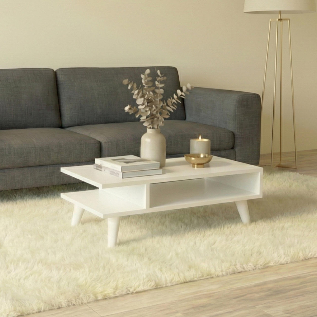 Table basse Titus avec étagère de rangement ouverte blanc 80 x 45 x 32,4 cm