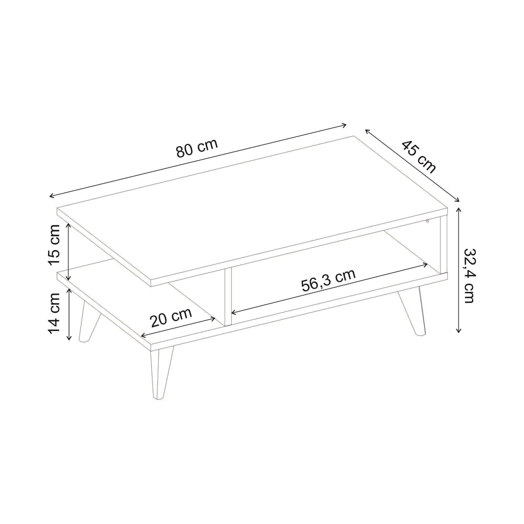Table basse Titus avec étagère de rangement ouverte blanc 80 x 45 x 32,4 cm