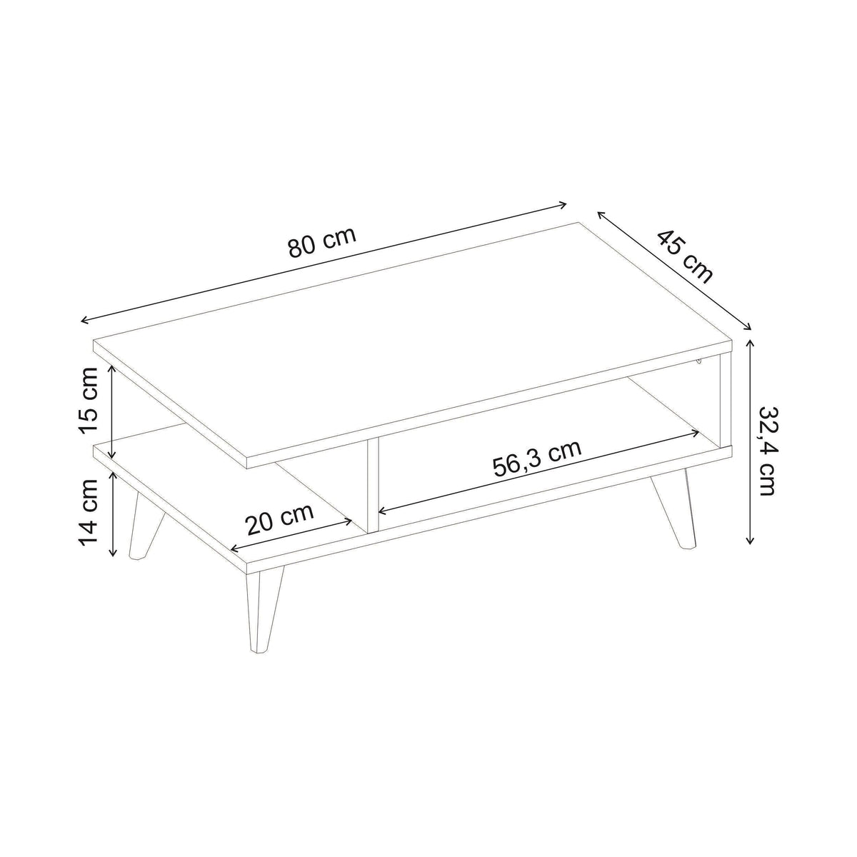 Table basse Titus avec étagère de rangement ouverte blanc 80 x 45 x 32,4 cm