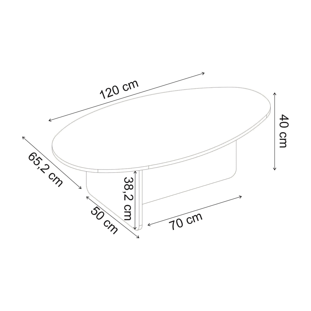 Table basse ovale Orba 120 x 65 x 40 cm
