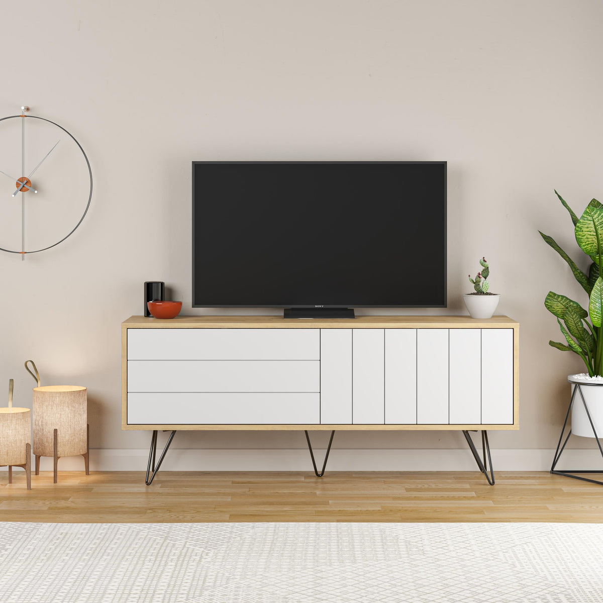 Meuble TV moderne avec centre multimédia et armoire de rangement Picadilly 139cm