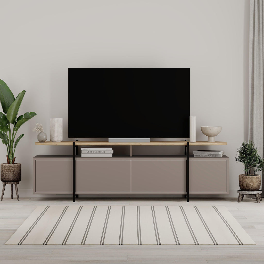 Meuble TV moderne Hanley avec centre multimédia et armoire de rangement 160 cm