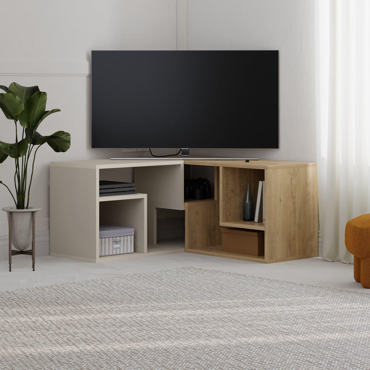 Meuble TV d'angle Glis – Meuble TV moderne avec étagères réglables