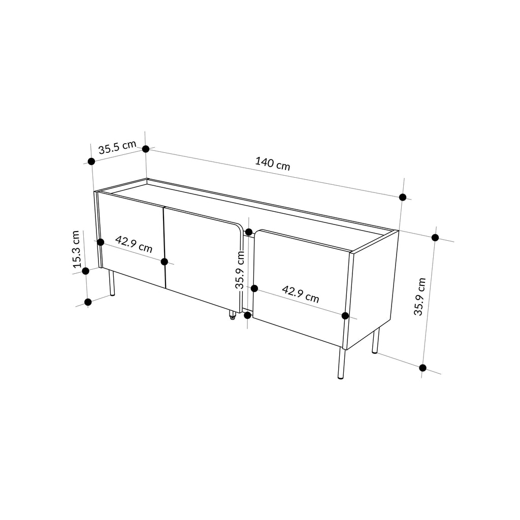 Meuble TV Norm 3 portes Chêne naturel-Grès 140 cm