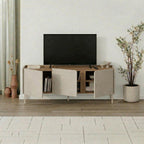 Meuble TV Norm 3 portes Chêne naturel-Grès 140 cm