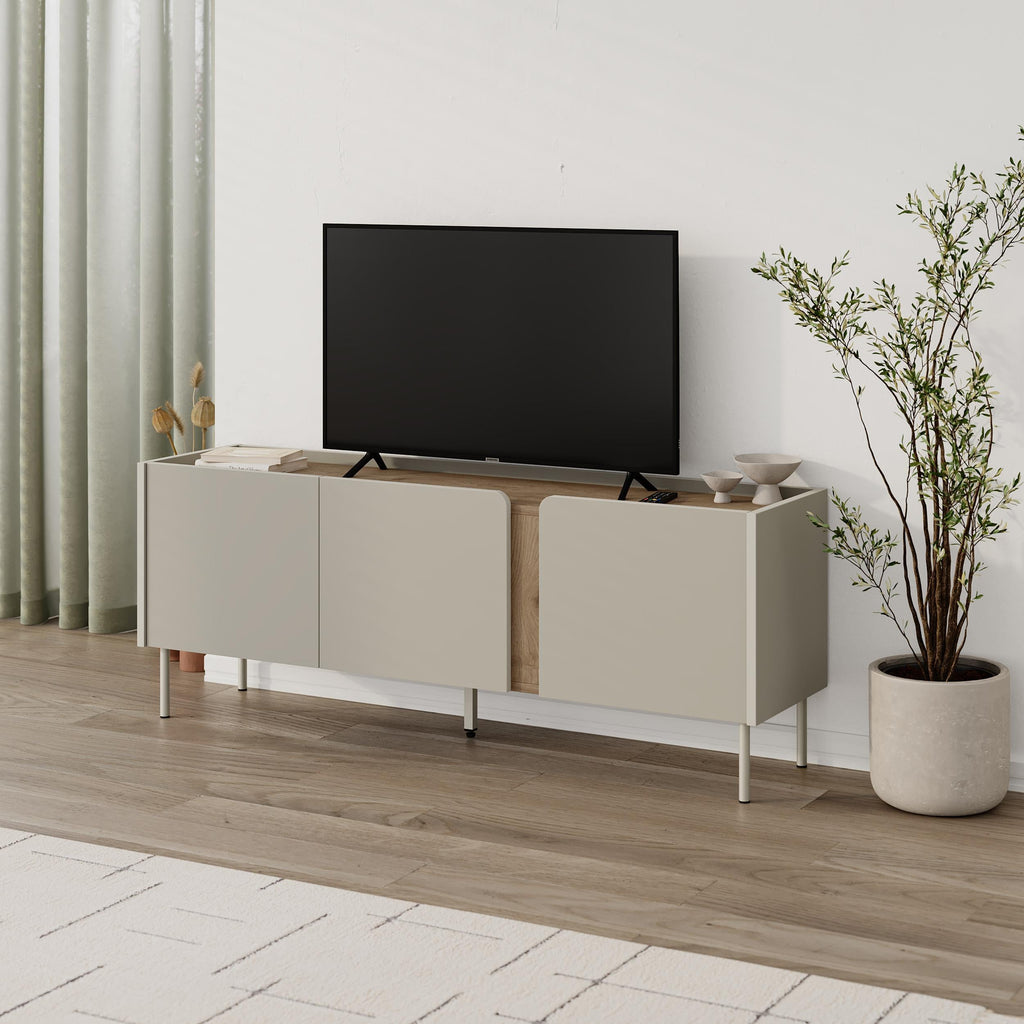 Meuble TV Norm 3 portes Chêne naturel-Grès 140 cm