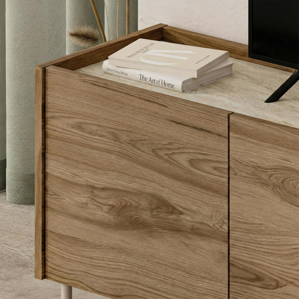 Meuble TV Norm 3 portes Chêne naturel-Grès 140 cm