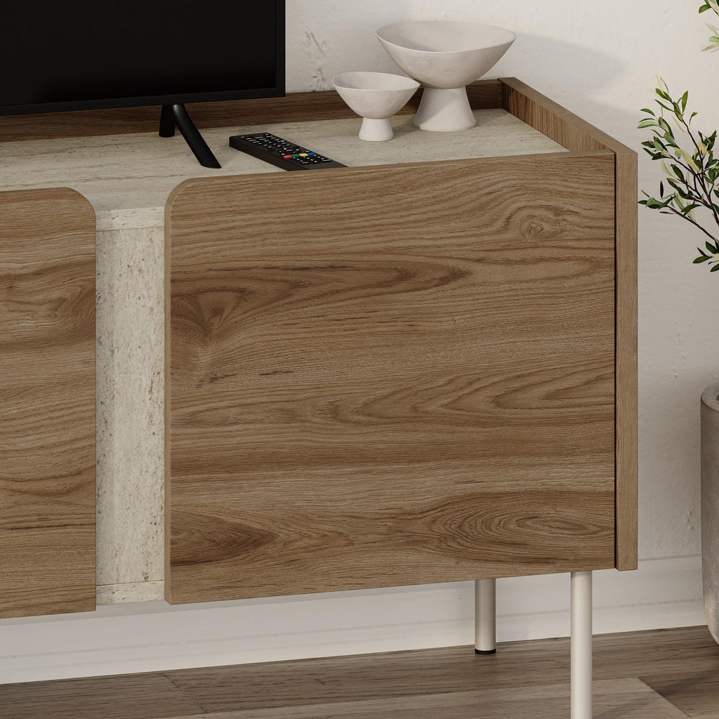 Meuble TV Norm 3 portes Chêne naturel-Grès 140 cm