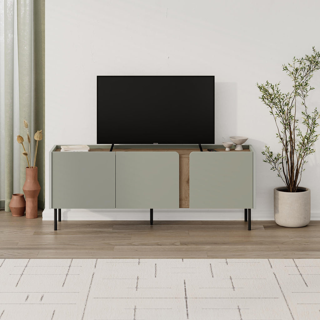 Meuble TV Norm 3 portes Chêne naturel-Grès 140 cm