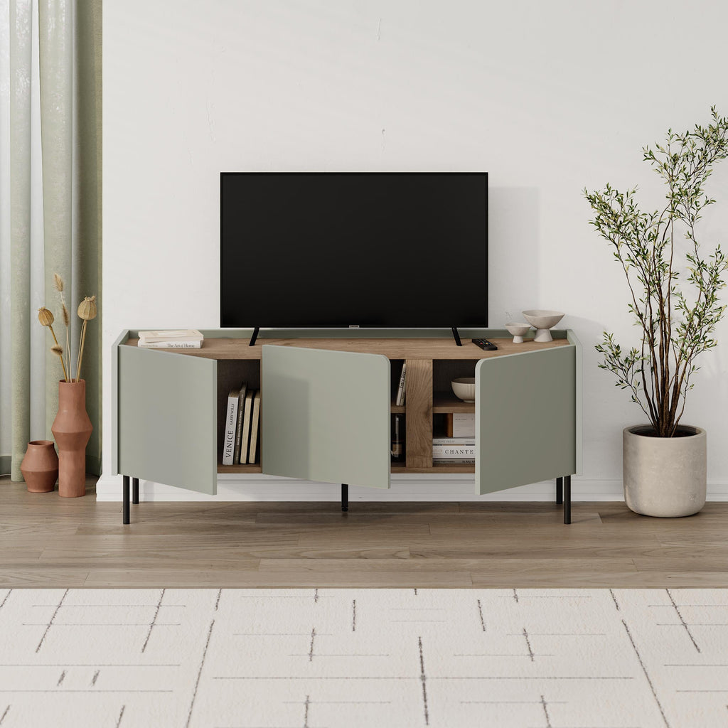 Meuble TV Norm 3 portes Chêne naturel-Grès 140 cm
