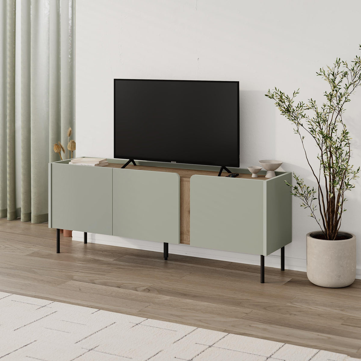 Meuble TV Norm 3 portes Chêne naturel-Grès 140 cm