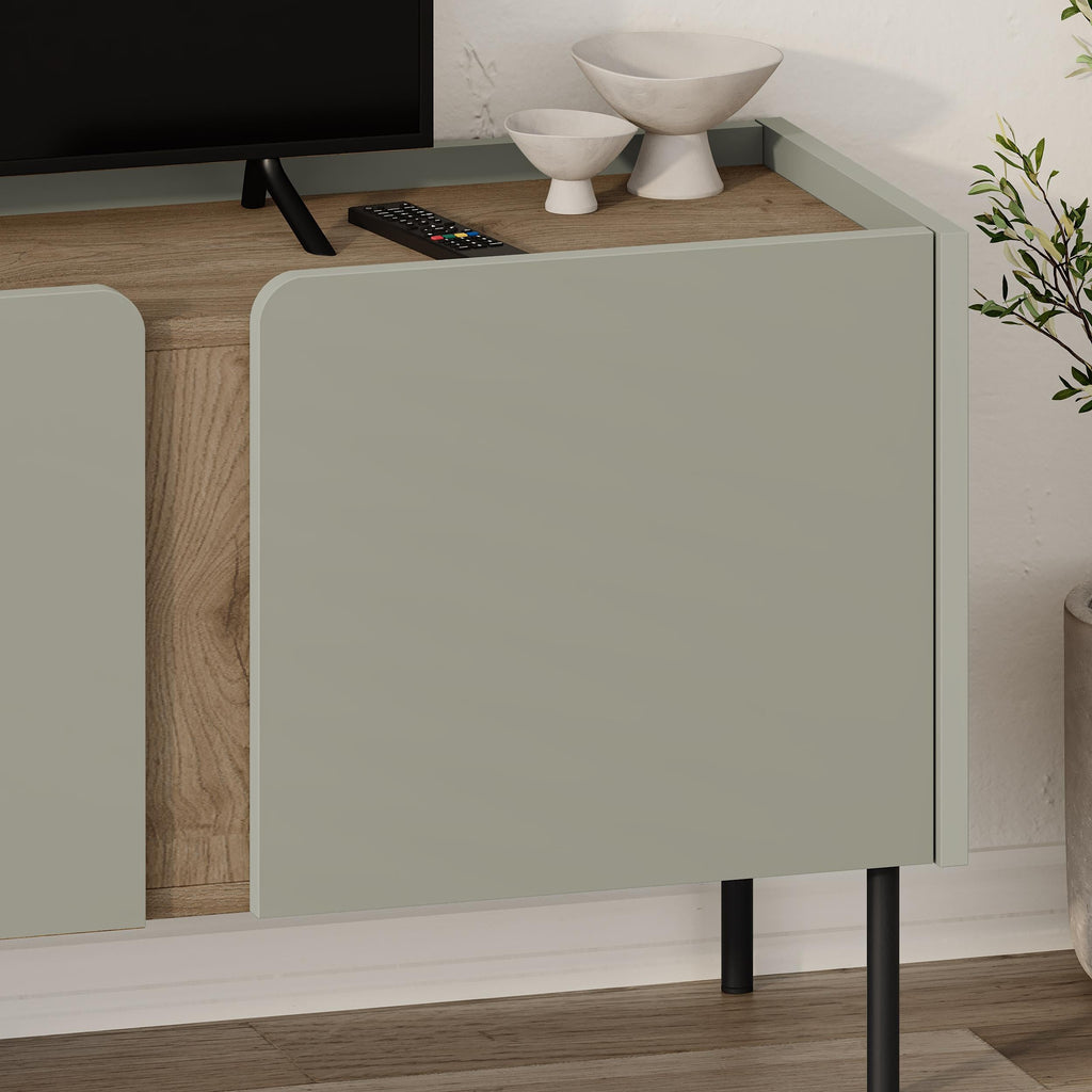Meuble TV Norm 3 portes Chêne naturel-Grès 140 cm