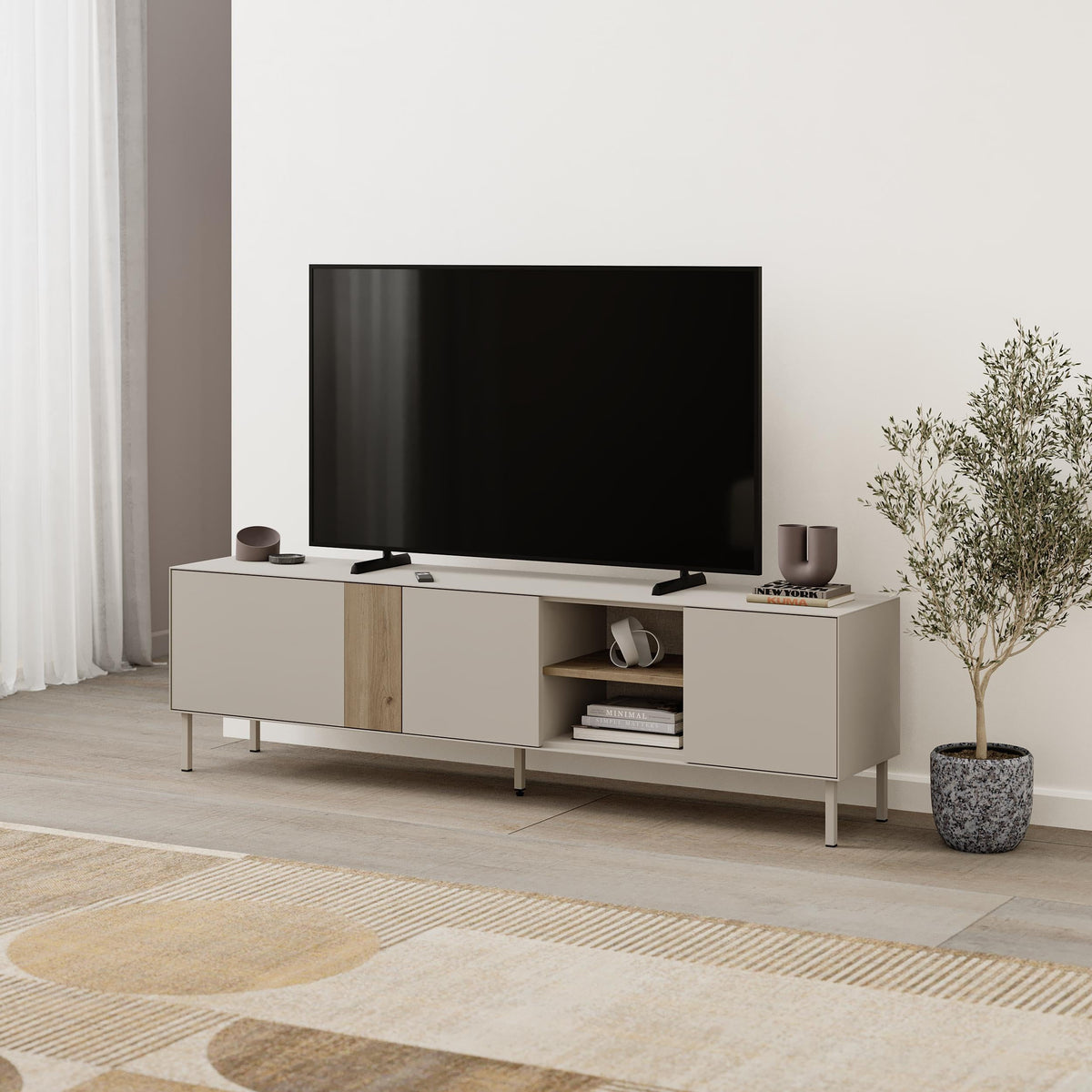 Meuble TV Vena 3 Portes - Étagères Ouvertes 180 cm