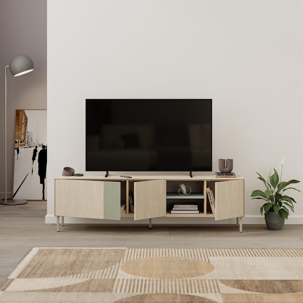 Meuble TV Vena 3 Portes - Étagères Ouvertes 180 cm