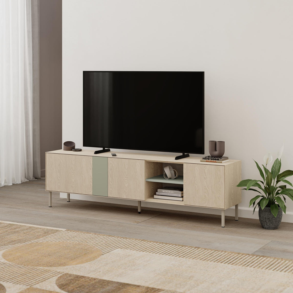 Meuble TV Vena 3 Portes - Étagères Ouvertes 180 cm