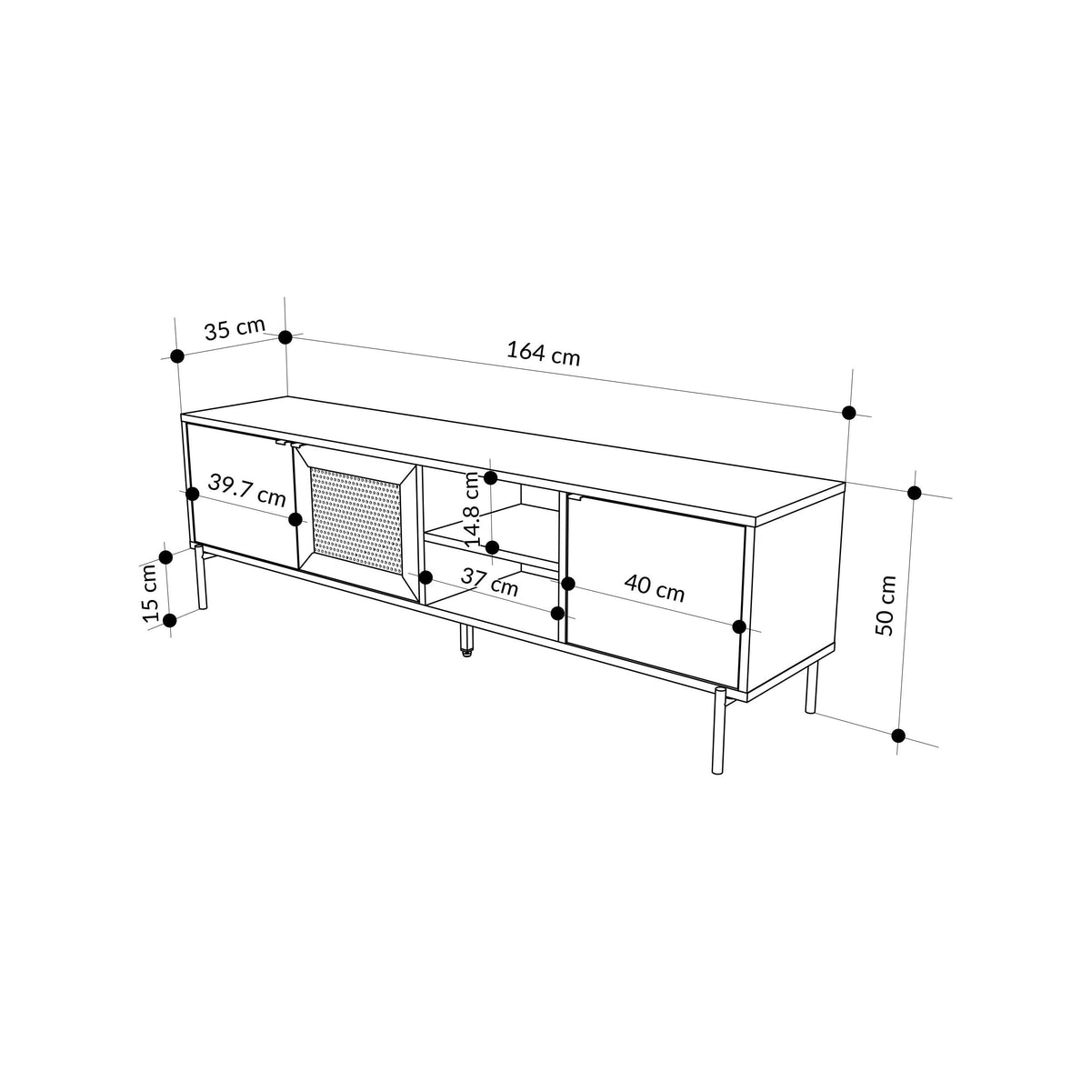 Meuble TV moderne Inca avec porte découpée au laser Chêne Sonoma 164 cm