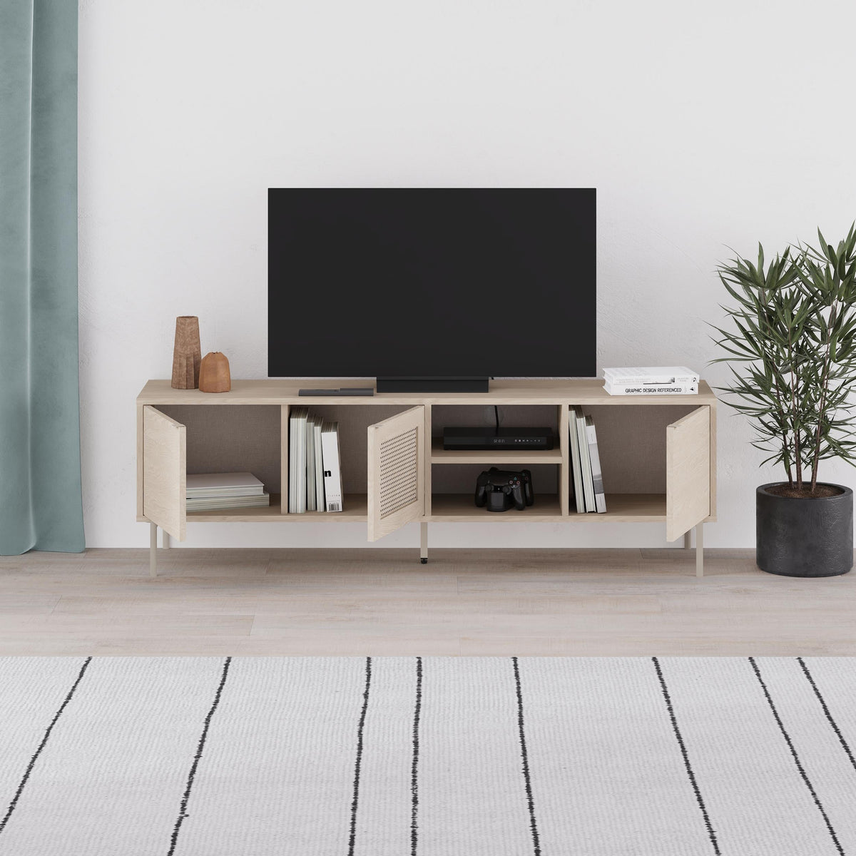 Meuble TV moderne Inca avec porte découpée au laser Chêne Sonoma 164 cm