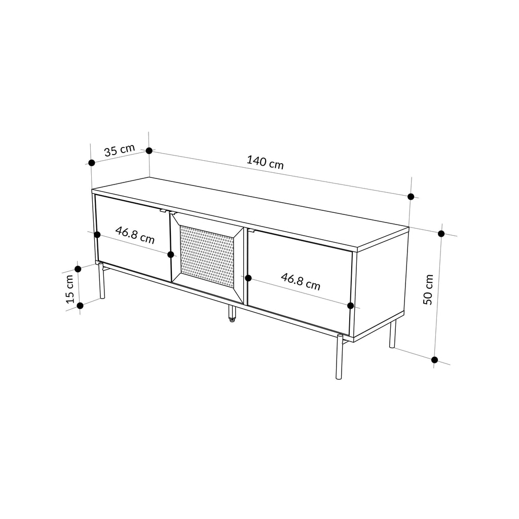 Meuble TV moderne Inca avec porte découpée au laser Chêne Sonoma 140 cm