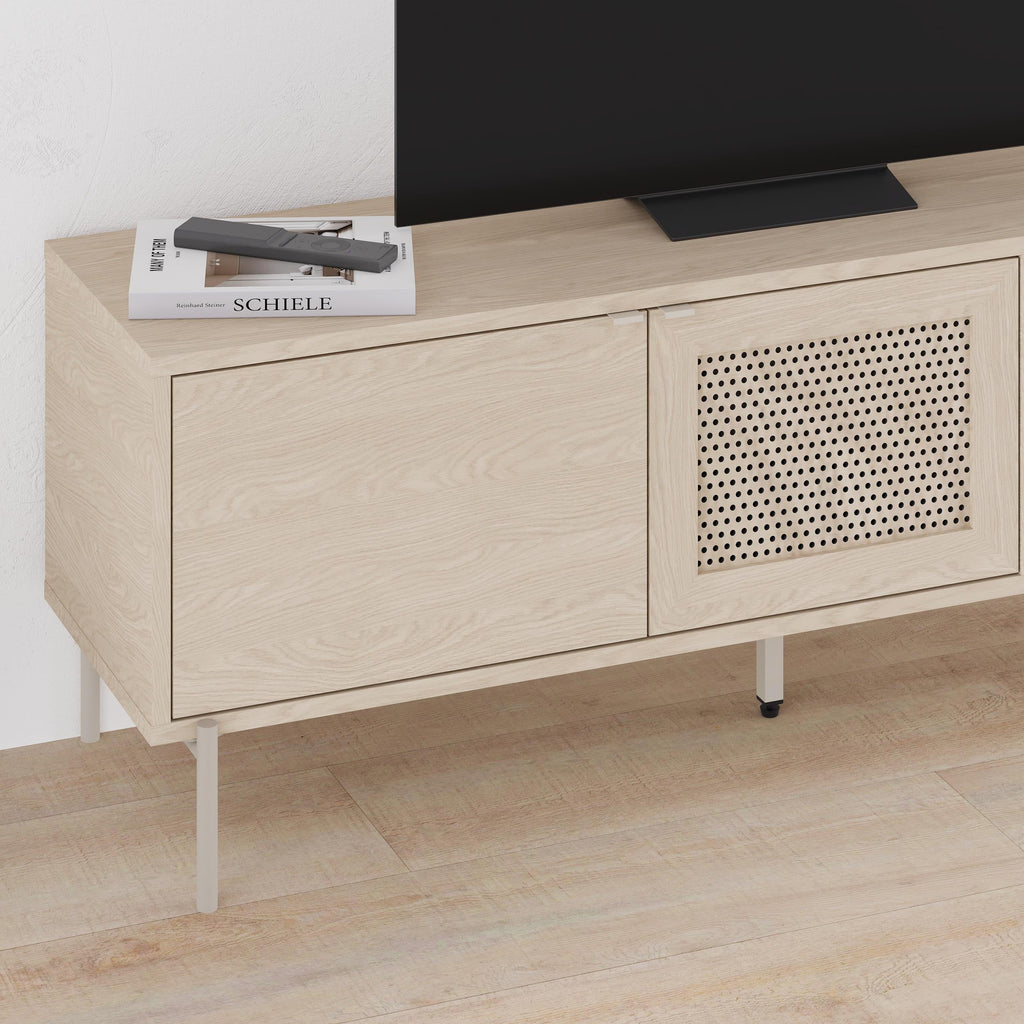 Meuble TV moderne Inca avec porte découpée au laser Chêne Sonoma 140 cm