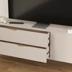 Meuble TV Jaden 2 tiroirs 1 porte, couleur sable, 150 x 35 x 61 cm
