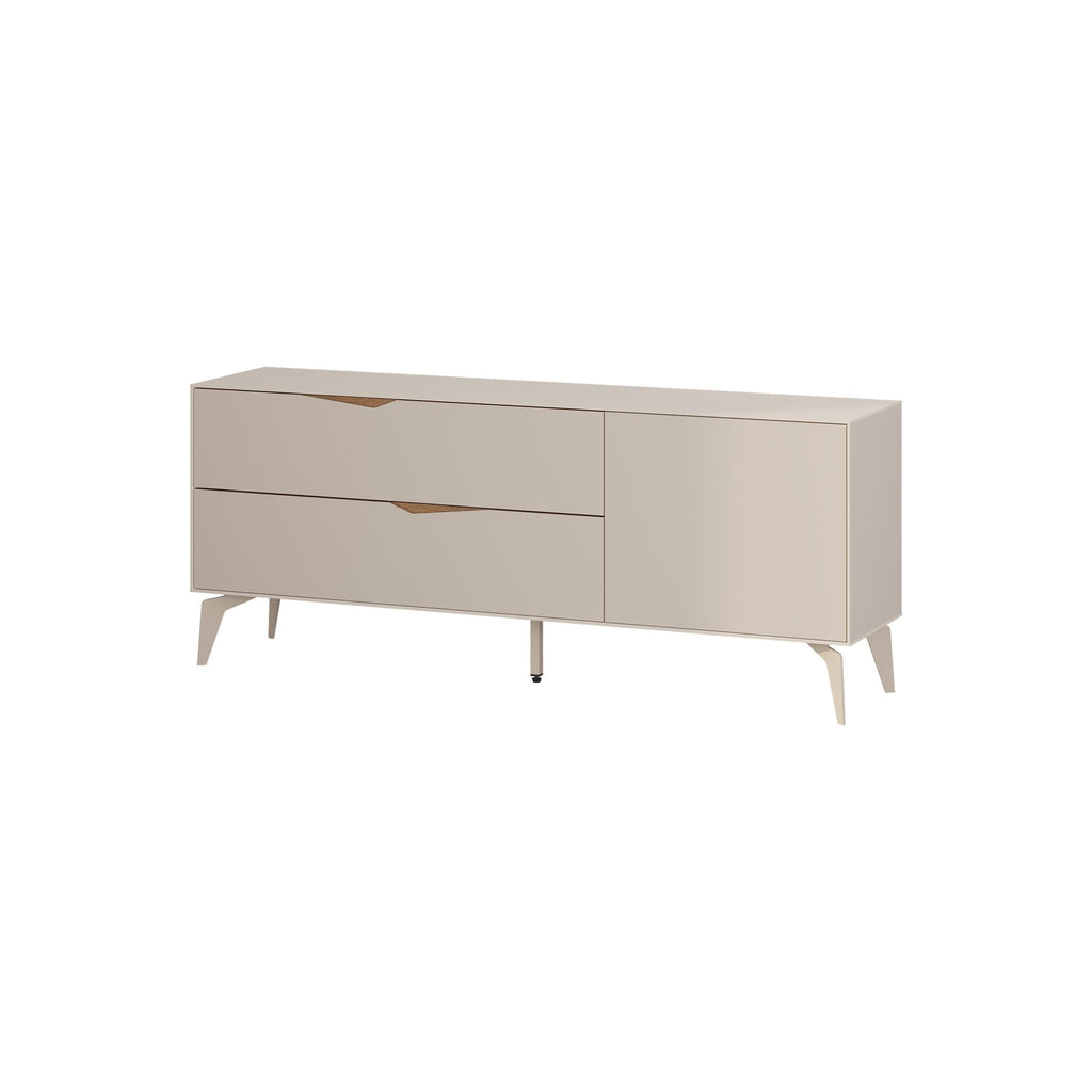 Meuble TV Jaden 2 tiroirs 1 porte, couleur sable, 150 x 35 x 61 cm