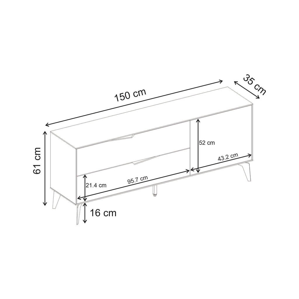 Meuble TV Jaden 2 tiroirs 1 porte, couleur sable, 150 x 35 x 61 cm