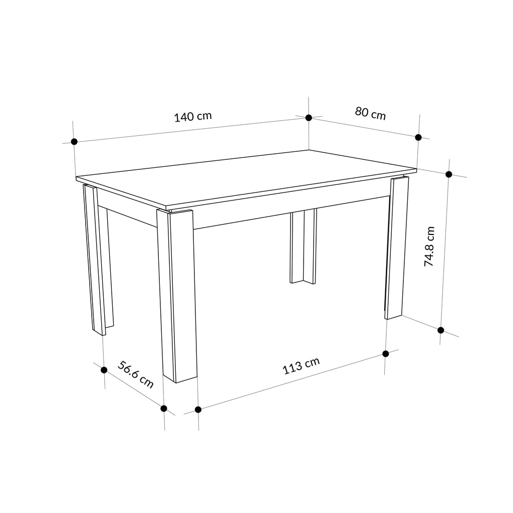 Table à manger extensible moderne Tolmen – Chêne Saphir - 140/190 cm