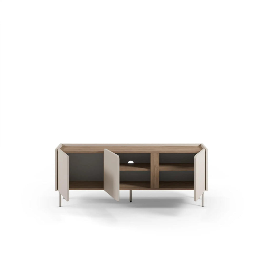 Meuble TV Norm 3 portes Chêne naturel-Grès 140 cm
