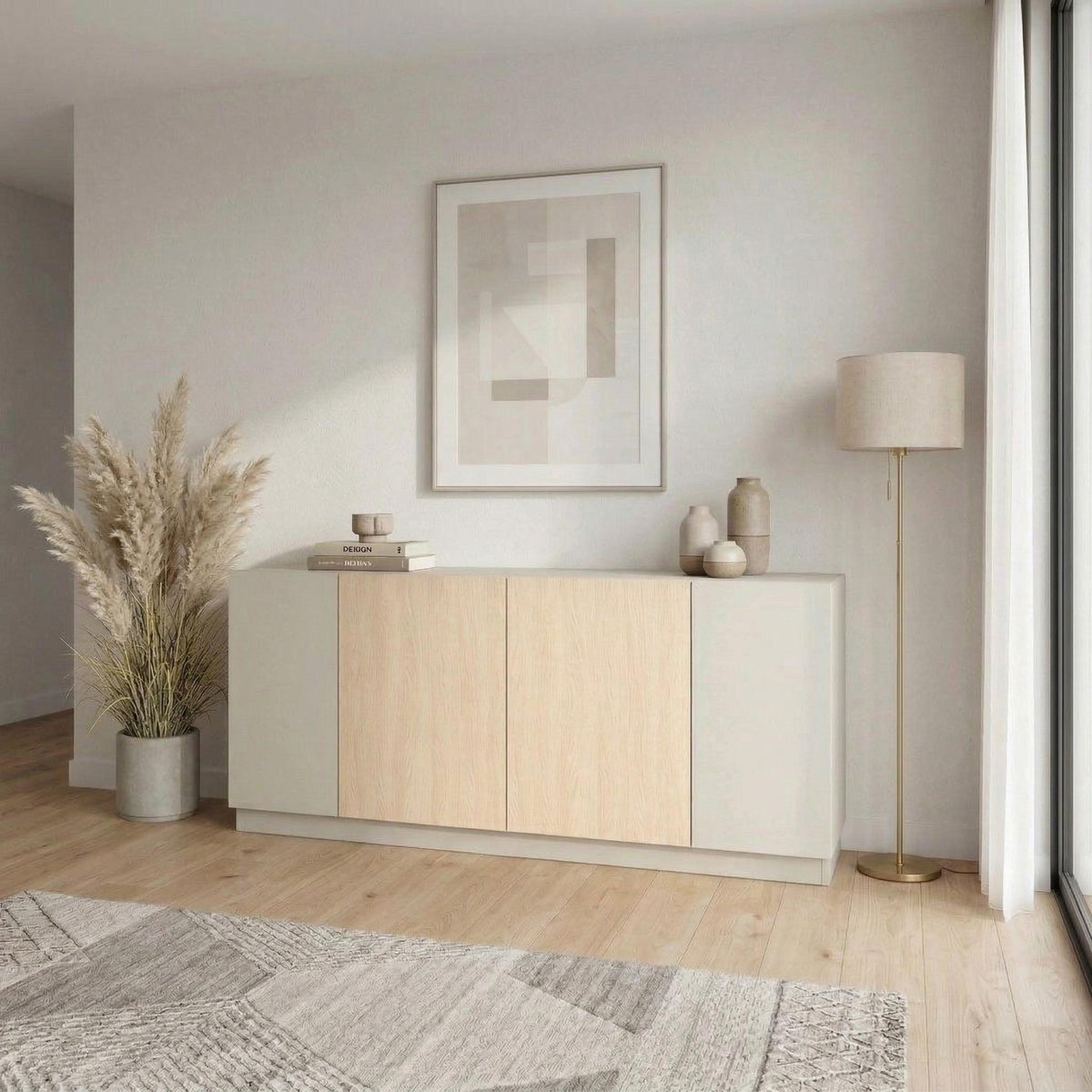 Console Victor 4 Portes Grès Chêne Sonoma Blanc 170 x 42.1 x 80.3 cm