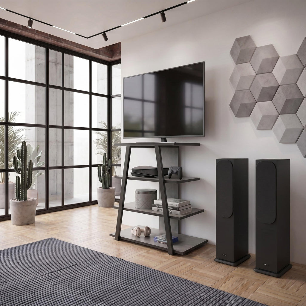 Meuble TV Lyno d'angle avec étagères ouvertes
