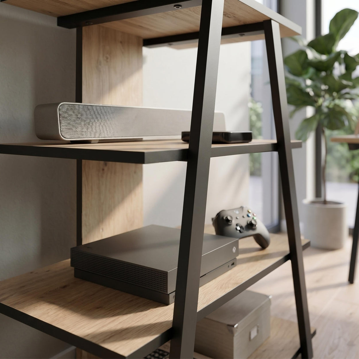 Meuble TV Lyno d'angle avec étagères ouvertes