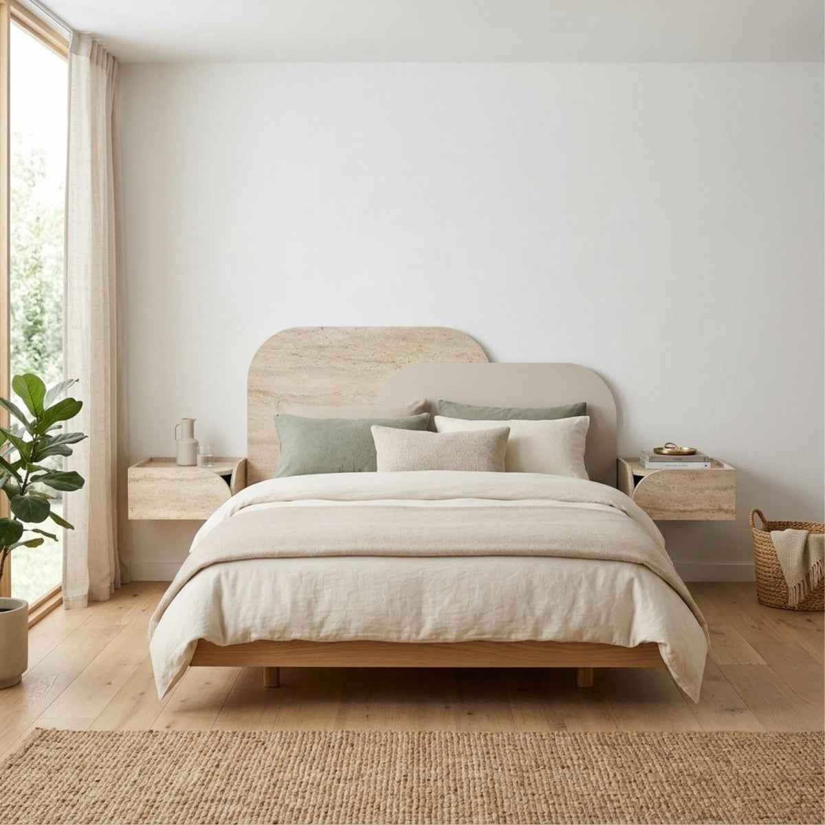 Tête de lit murale Rove pour lit King Size Travertin, grès 160x75 cm