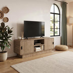 Meuble TV Rovel chêne naturel avec rangement et étagères