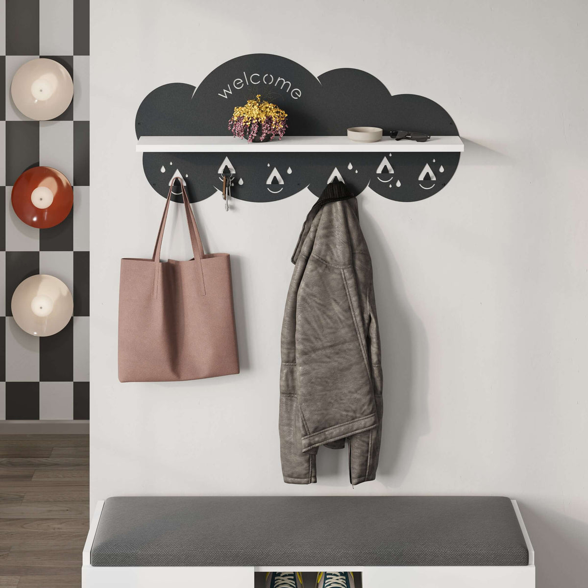 Étagère murale moderne Cloudy avec patère
