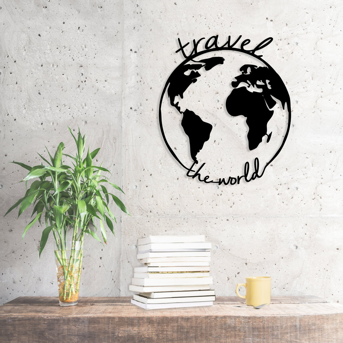 Décoration murale en métal « Voyagez le monde »