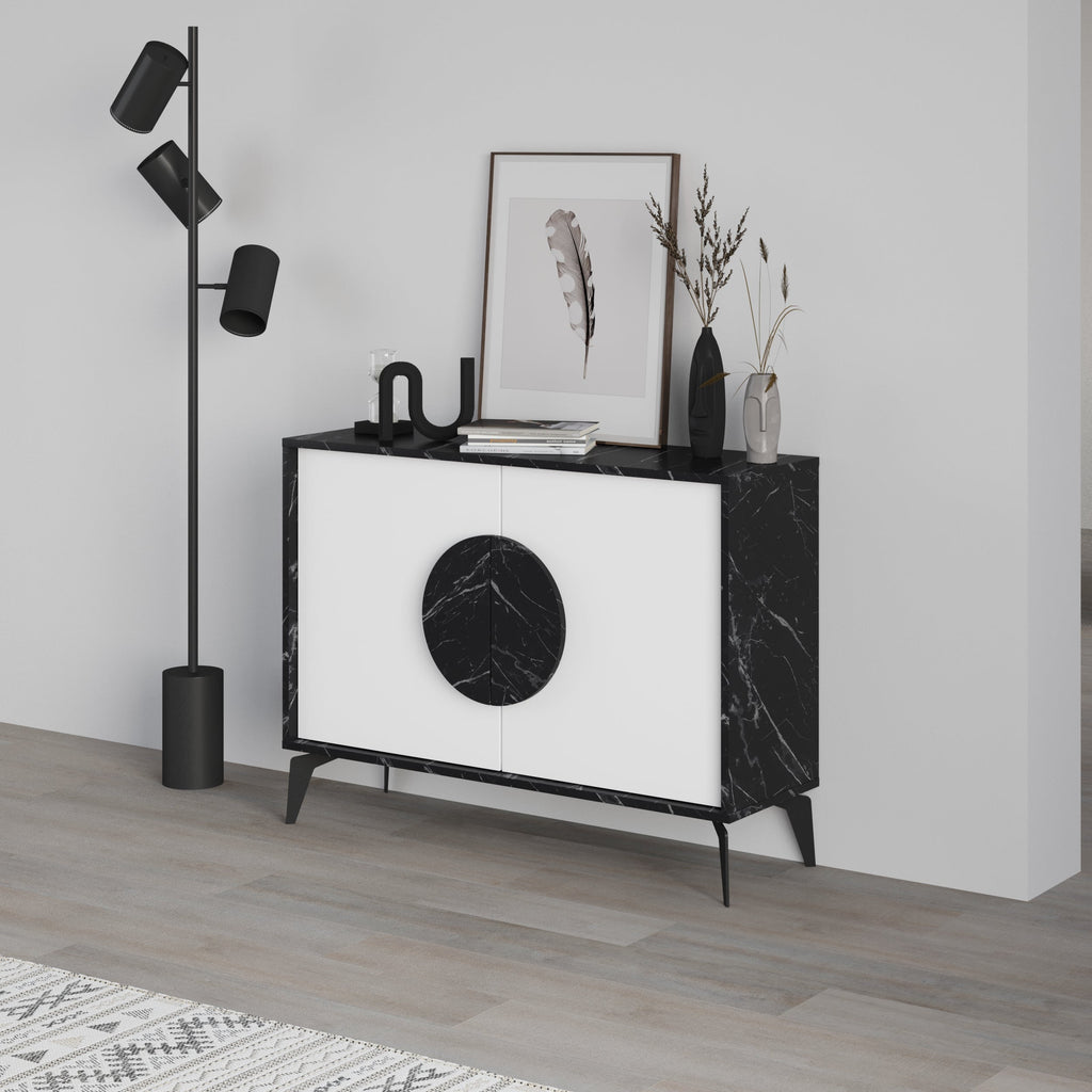 Ensemble de buffet : Console Gora 110cm + Lampe champignon en verre vert