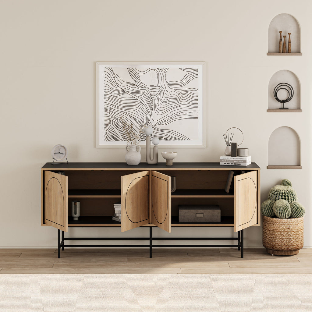 Console enfilade moderne Joji - Noir soyeux et chêne