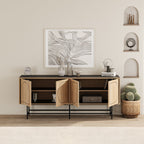 Console enfilade moderne Joji - Noir soyeux et chêne