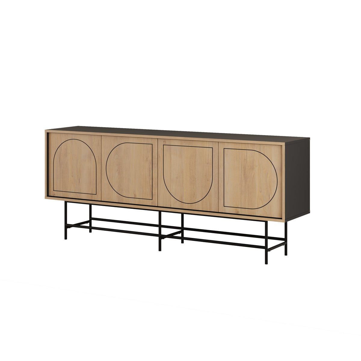 Console enfilade moderne Joji - Noir soyeux et chêne