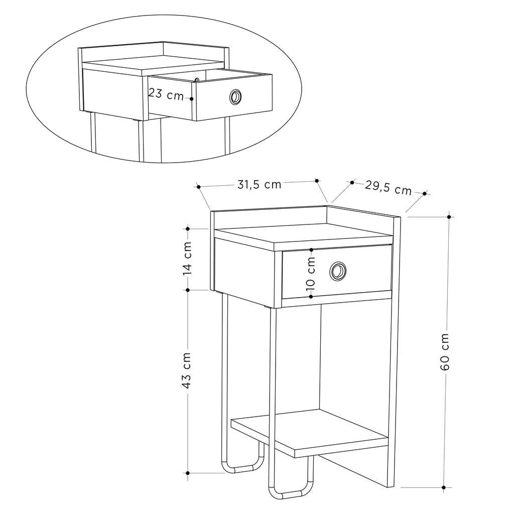Sirius Chevet Moderne Module Droit Meuble de Chambre L 32cm