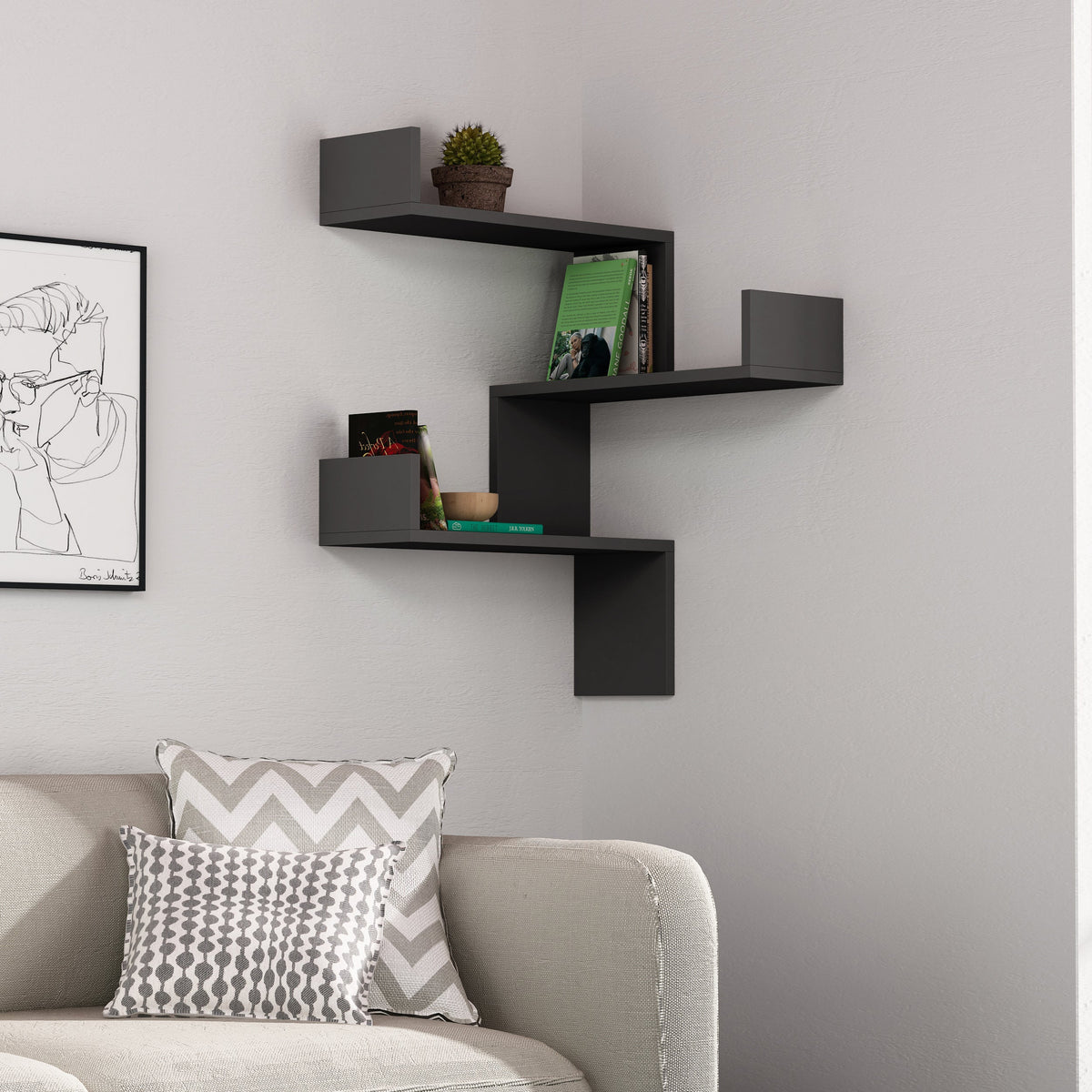 Luksa Étagère Murale d'Angle Moderne, Meuble de Rangement, Taille Moyenne L 60cm