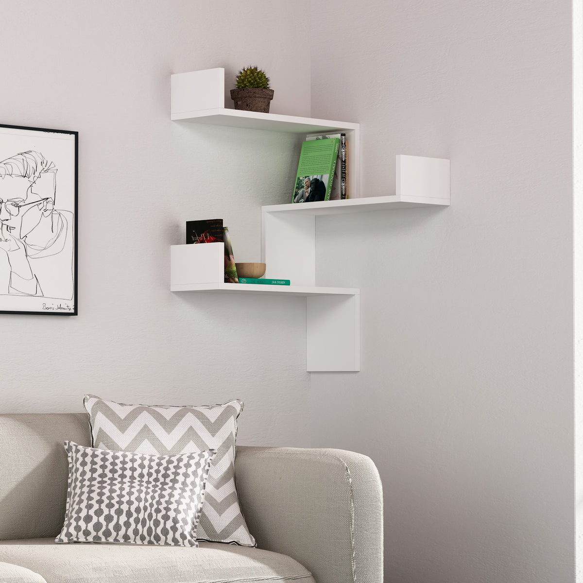 Luksa Étagère Murale d'Angle Moderne, Meuble de Rangement, Taille Moyenne L 60cm