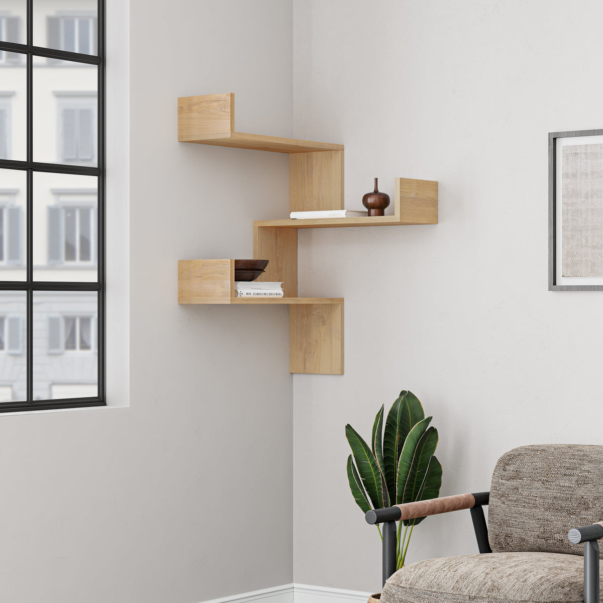 Luksa Étagère Murale d'Angle Moderne, Meuble de Rangement, Taille Moyenne L 60cm
