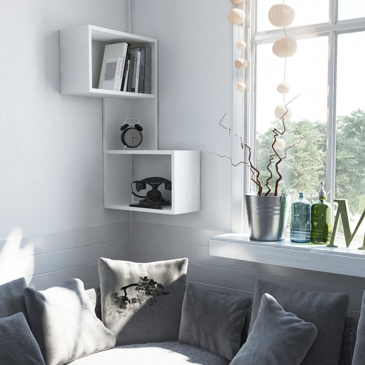 Étagère d'angle étroite mi-moderne 82cm