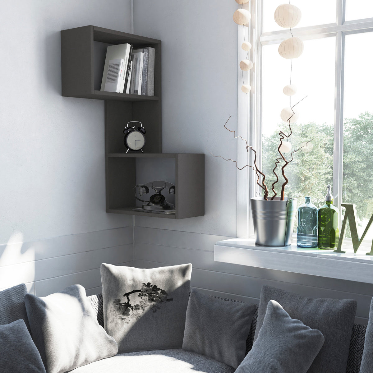 Étagère d'angle étroite mi-moderne 82cm