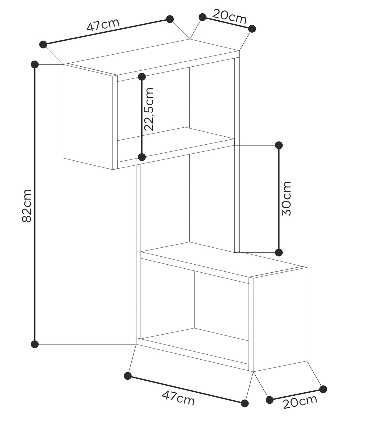 Étagère d'angle étroite mi-moderne 82cm