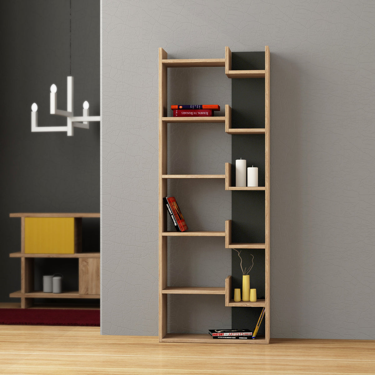 Oppa Bibliothèque moderne avec étagères de présentation, Grande 162,4 cm