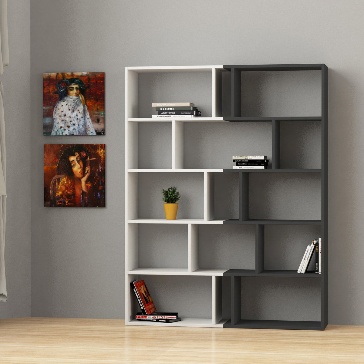 Tapi Meuble de Rangement Bibliothèque Séparateur de Pièces Moderne Lot de 2 Haut 159 cm
